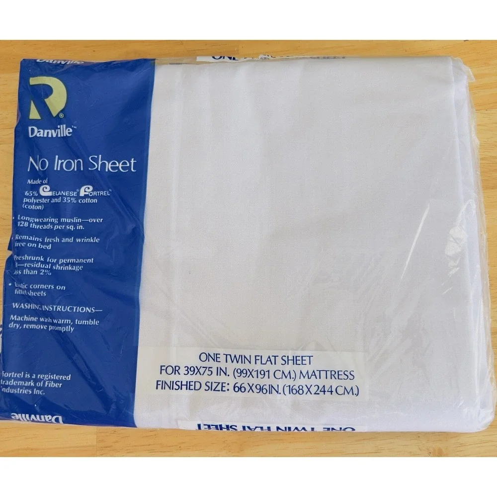 VTG 1970's Danville NOS No Iron Muslin White Twin Flat Sheet 66